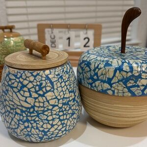 Elegant Blue and Cream Ceramic Art Set